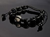 Stylisches SHAMBALA Armband 16-22 cm Schwarz mit Silber CZ Pav Perle